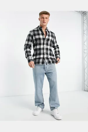 French Connection Long sleeve gingham multi check flannel shirt in black
