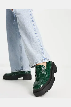 London Rebel Chunky loafers in emerald croc