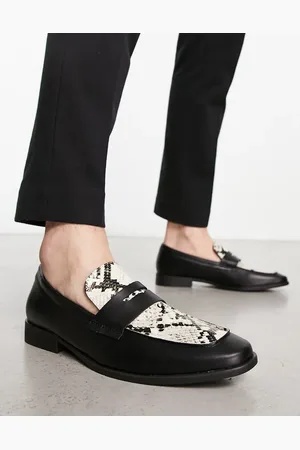 London Rebel Faux leather penny loafers in snake print