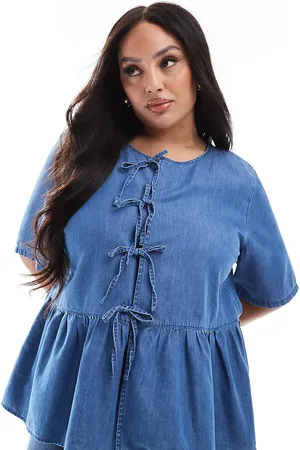 ONLY Tie front denim top in medium
