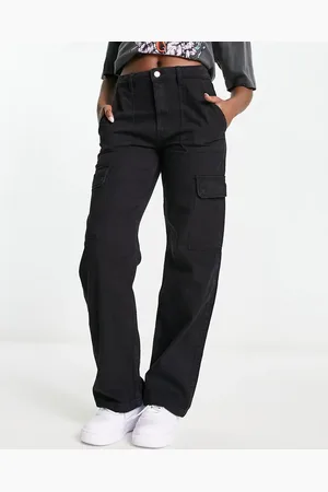 Bershka High waisted contrast stitch baggy cargo jeans in