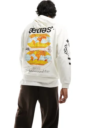 ASOS Oversized hoodie in off with graphic back and puff sleeve print