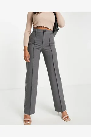 Pull&Bear High waist tailored straight leg trousers with front seam detail in