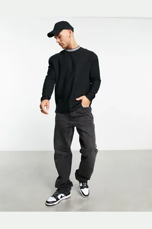 ASOS Long sleeve relaxed t-shirt in lightweight rib in with tipping