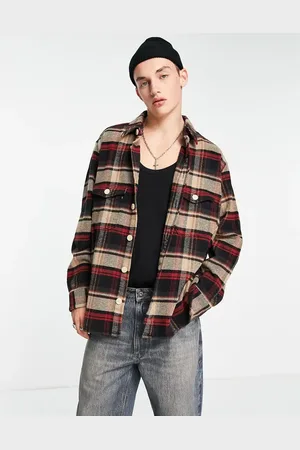 AllSaints Brattle check overshirt in beige and dark red