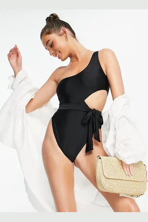 Brave Soul One shoulder cut out swimsuit with removable belt in