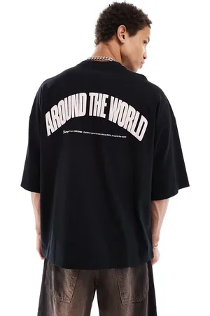 Dr Denim Curtis oversized fit around the world back pink graphic print t-shirt in