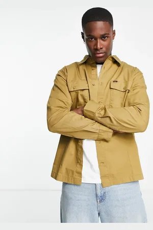 Lee Label logo twill utlity shirt relaxed fit in tan