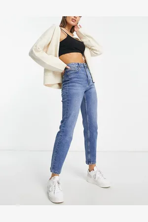 Stradivarius Cotton slim mom jean with stretch in medium - MBLUE