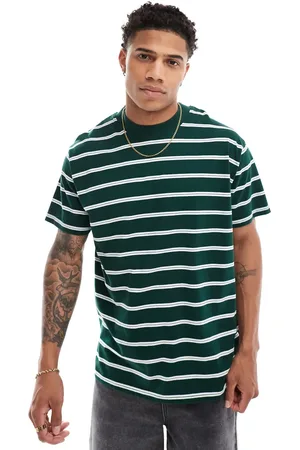 Brave Soul Oversized high neck stripe t-shirt in dark & white