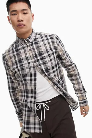 ASOS Stretch slim check shirt in beige