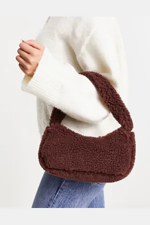 Monki Teddy faux fur shoulder bag in dark