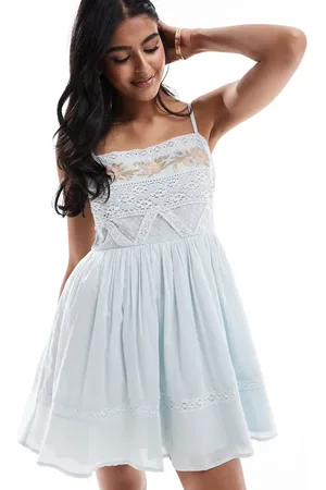ASOS Embroidered cami with lace trims mini dress in pale blue