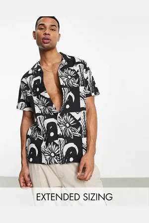 ASOS Relaxed revere linen mix shirt in checkerboard floral print
