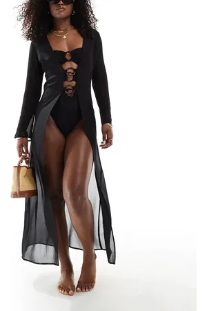Aria Cove Mesh ring detail maxi beach kimono co-ord in