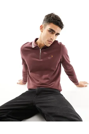 Farah Milan long sleeve polo with zip in burgundy
