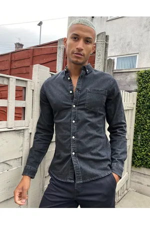 ASOS Stretch slim denim shirt in washed black