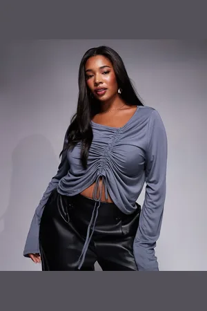 ASOS ASOS DESIGN Curve soft handle long sleeve top with front asymmetric ruching in slate