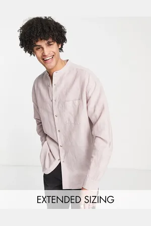 ASOS 90s oversized linen shirt with grandad collar in