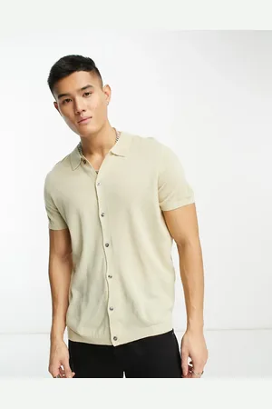 New Look Short sleeve button through polo in oatmeal