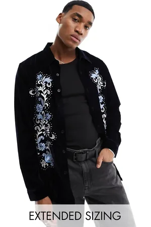 ASOS Regular fit velvet shirt with embroidery in