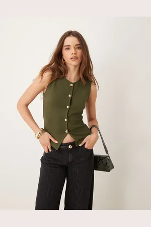 Gina Tricot Waistcoat in khaki olive