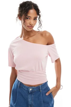 ASOS Slouchy off shoulder cupro top with cinched waist in