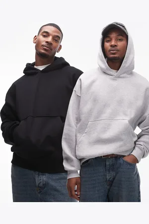 Topman 2 pack premium heavyweight relaxed hoodie in black and grey marl
