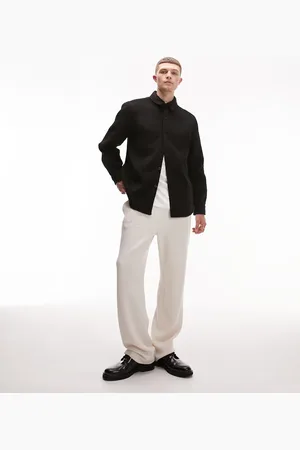 Topman Long sleeve relaxed fit plain boiled wool overshirt in