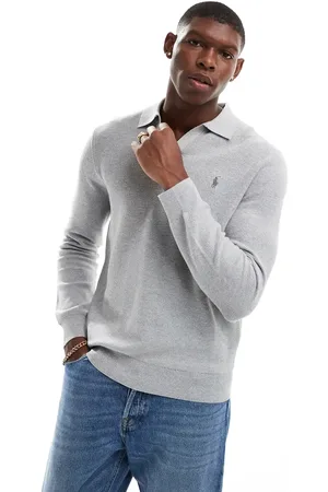 Ralph Lauren Tonal icon logo long sleeve cotton knit polo slim fit in marl