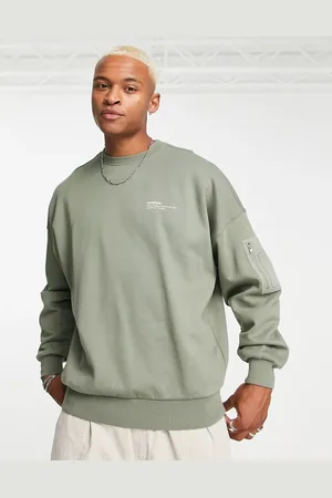 Dr Denim Justus arm pocket crew neck sweatshirt in khaki