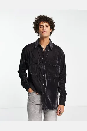 ASOS Oversized velvet shirt in slate with double pockets