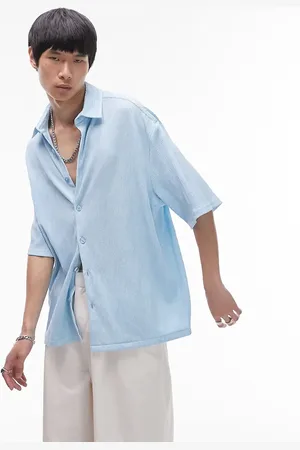 Topman Short sleeve relaxed fit textured shirt in light