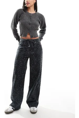 Pull&Bear Wide leg jean in grey leopard print