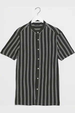 Brave Soul Grandad collar short sleeve shirt in stripe