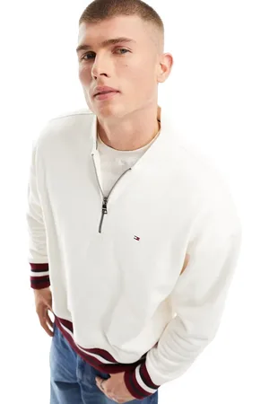 Tommy Hilfiger Bold global stripe half zip sweatshirt in ancient