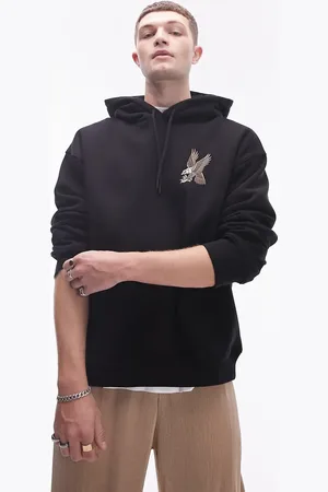 Topman Oversized fit hoodie with eagle tattoo embroidery in