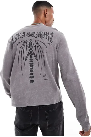ASOS Long sleeve t-shirt with henley neck in with grunge back print