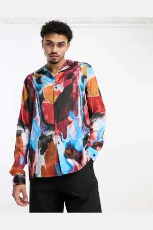 ASOS Relaxed revere satin shirt in abstract paint print
