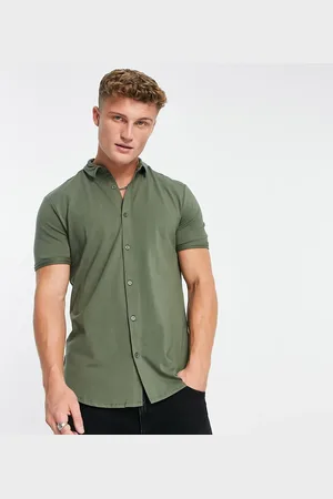 New Look Short sleeve muscle fit jersey shirt in dark khaki