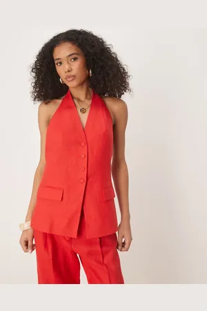 MANGO Halterneck linen waistcoat co-ord in