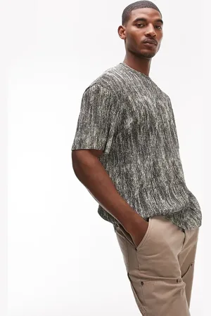 Topman Oversized fit plisse t-shirt with all over print in charcoal