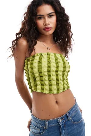COLLUSION Bandeau top in textured lime gingham