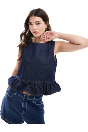 ASOS Denim frill hem top in indigo