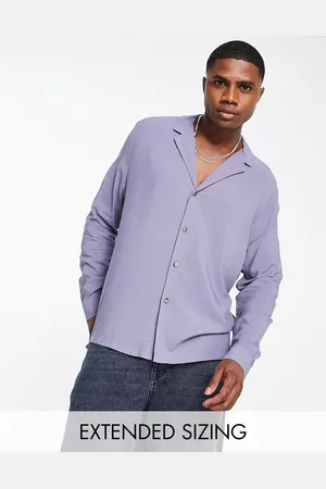 ASOS Relaxed viscose shirt in slate with deep revere
