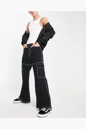 ASOS Ultra flare cargo trousers in with contrast stitch
