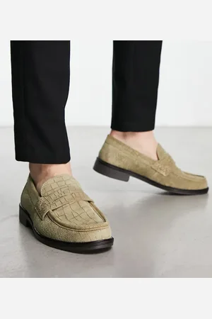 H by Hudson Exclusive Brawley loafers in olive croc suede
