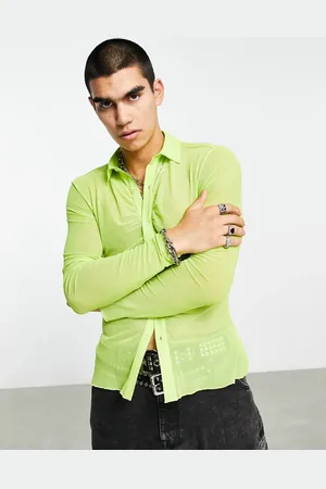 ASOS Skinny mesh shirt in neon with ruching detail