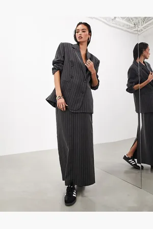 ASOS Tailored maxi skirt in charcoal pinstripe