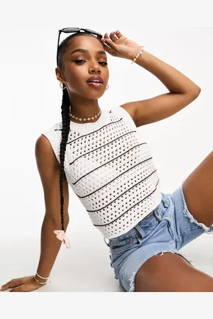 ASOS Knitted crochet tank top in stripe